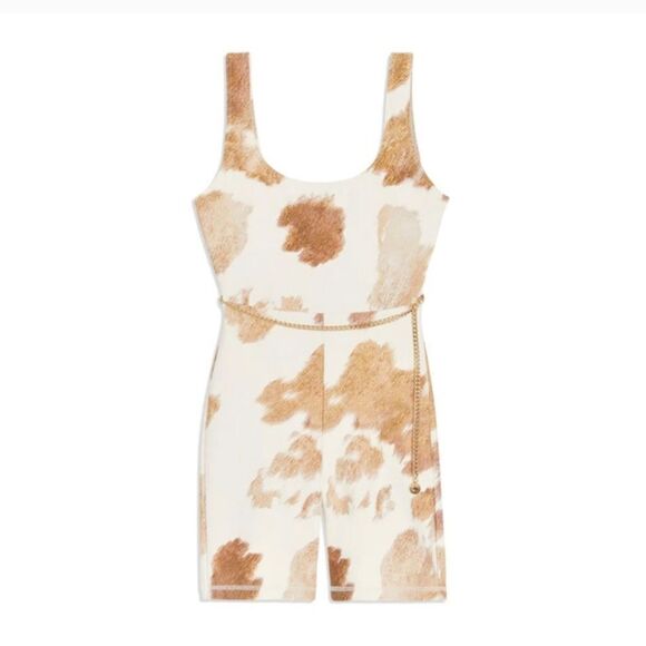Cowhide Scoop Bodysuit | Detachable Chain Belt Beige Multi Cow Hide Print L NWT - Picture 4 of 11